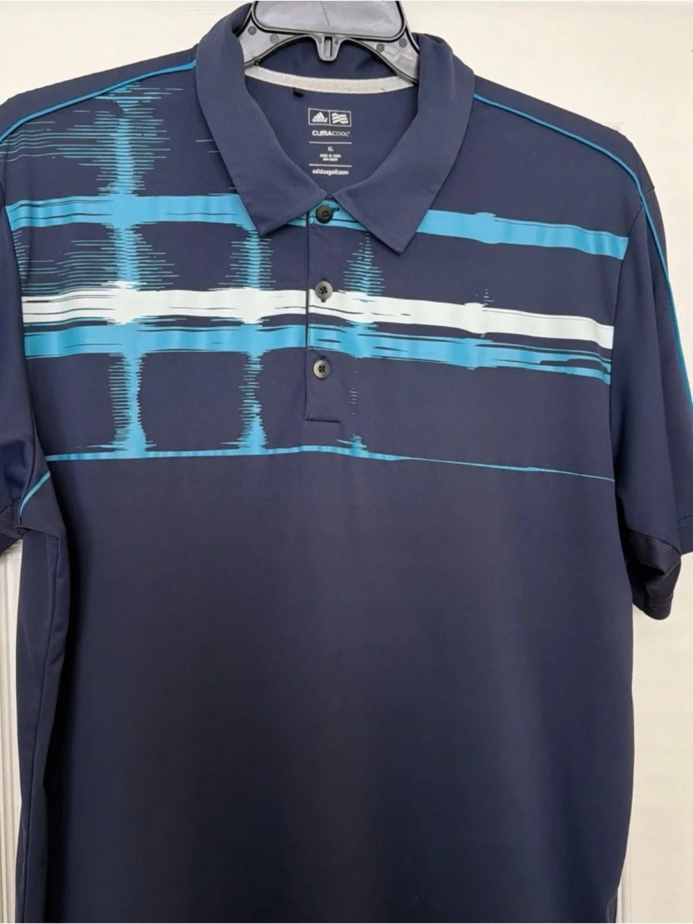 Adidas Climacool Polo Mens XLarge Striped Blue Performance Short Sleeve Shirt